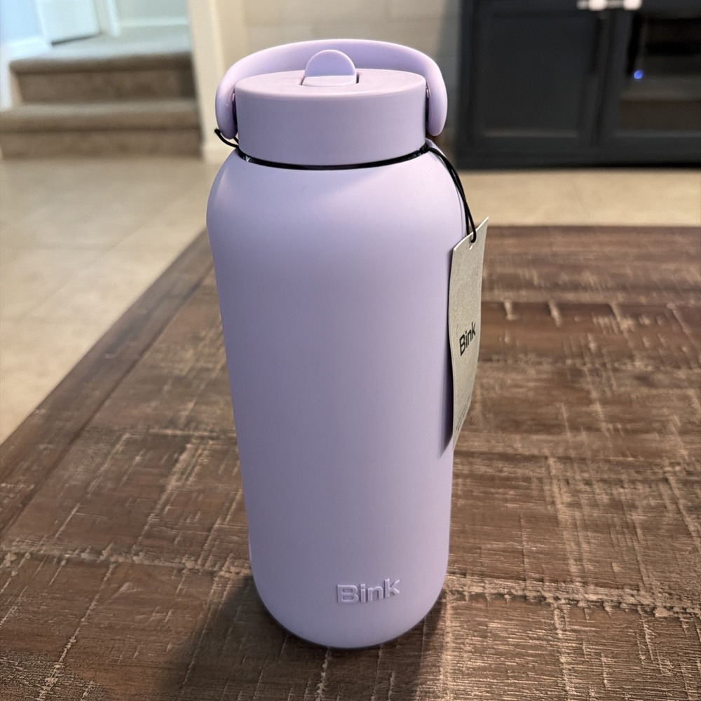 Bink 36 oz Big Water Bottle Flip Cap Lid w/straw Fog Purple Borosilicate Glass